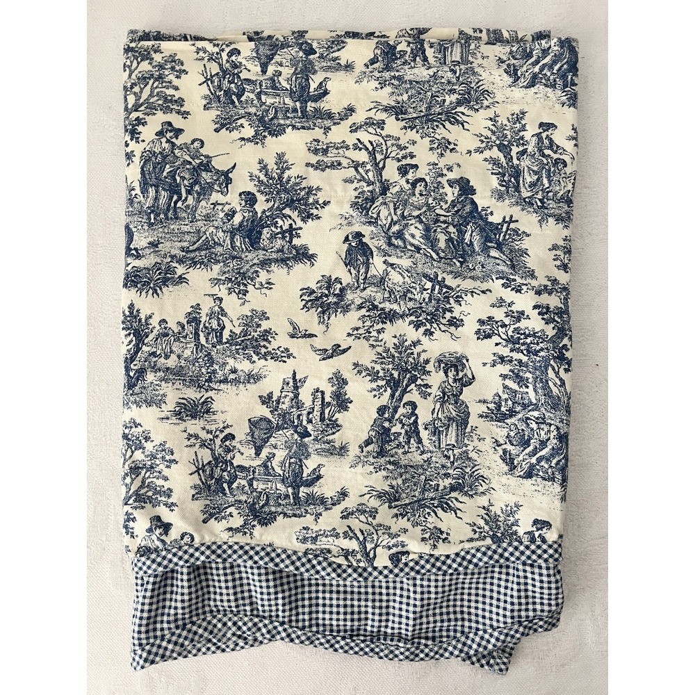 One Waverly Blue Toile & Gingham Double Valance 54" x 18"  Cotton Curtain Drapes